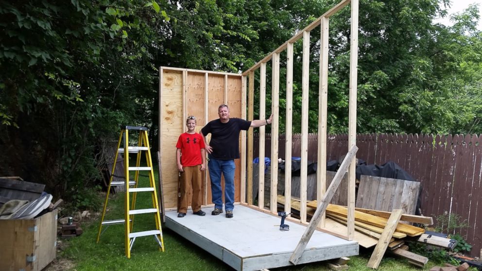 PHOTO: Luke Thill, 13, raised $1,500 and spent nearly one year constructing a tiny home in the backyard of his family's Dubuque, Iowa home. 