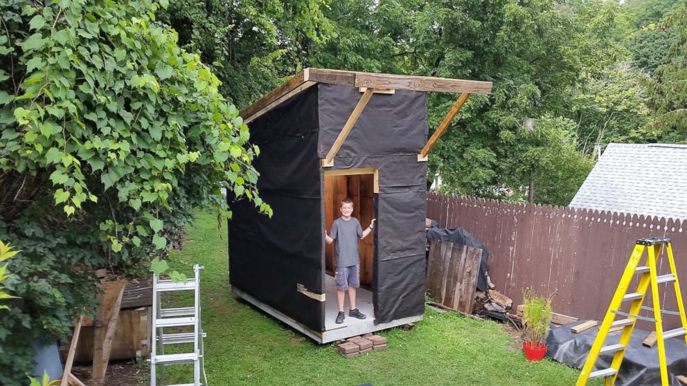 PHOTO: Luke Thill, 13, raised $1,500 and spent nearly one year constructing a tiny home in the backyard of his family's Dubuque, Iowa home. 