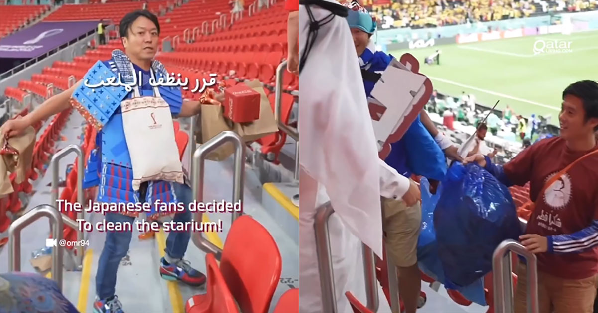 Japanese fans clean up Qatar stadium after World Cup match even though Japan team wasn't playing - Mothership.SG - News from Singapore, Asia and around the world