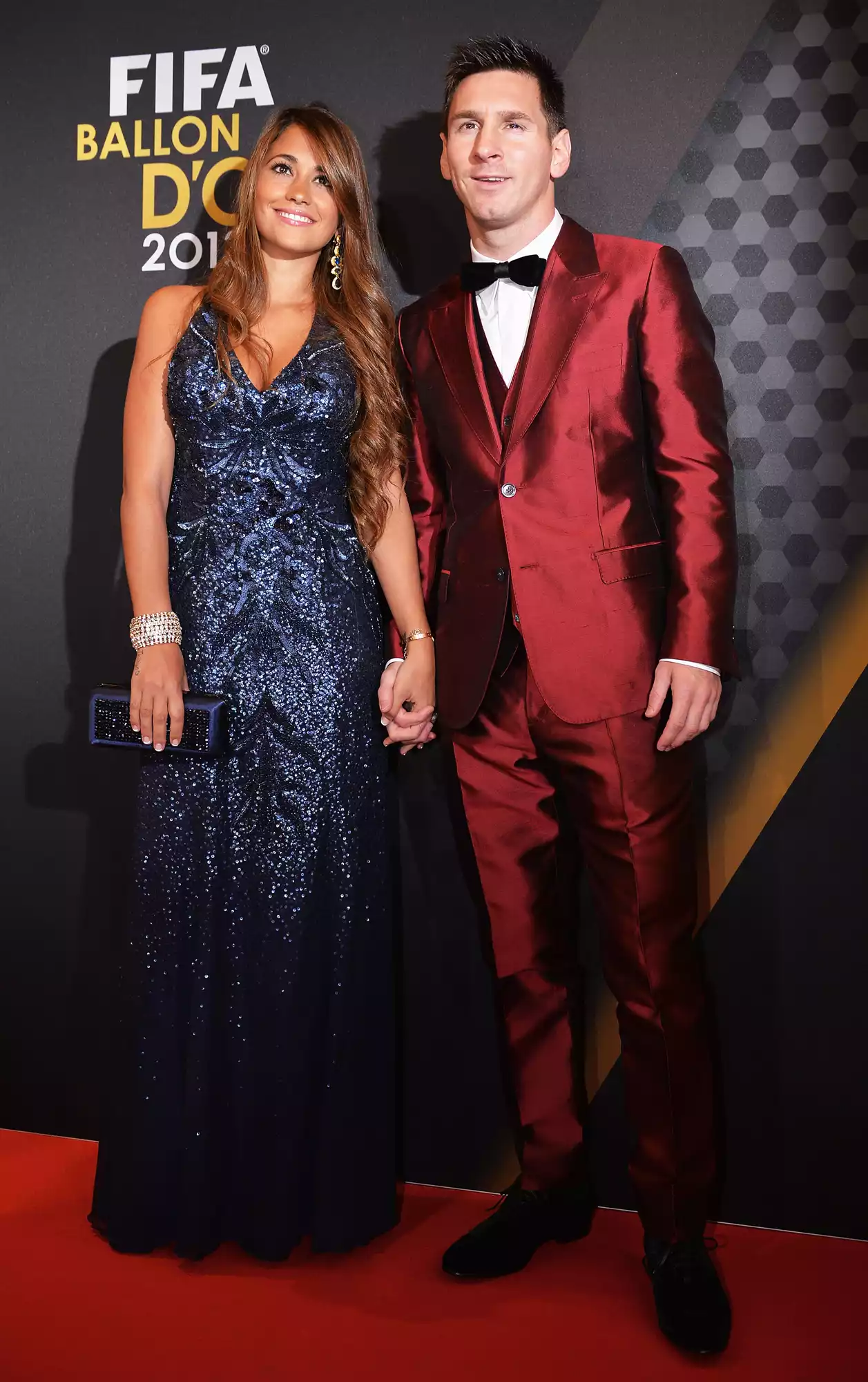 Lionel Messi and Antonella Roccuzzo arrive during the FIFA Ballon d'Or Gala 2013 at the Kongresshaus on January 13, 2014 in Zurich, Switzerland