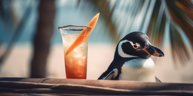Premium Photo | Penguin is on summer vacation at seaside resort and  relaxing on summer beach