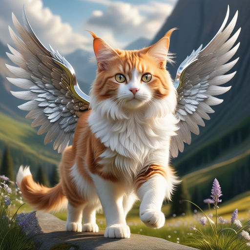 A ginger cat as an angel with wings in heaven" - Playground
