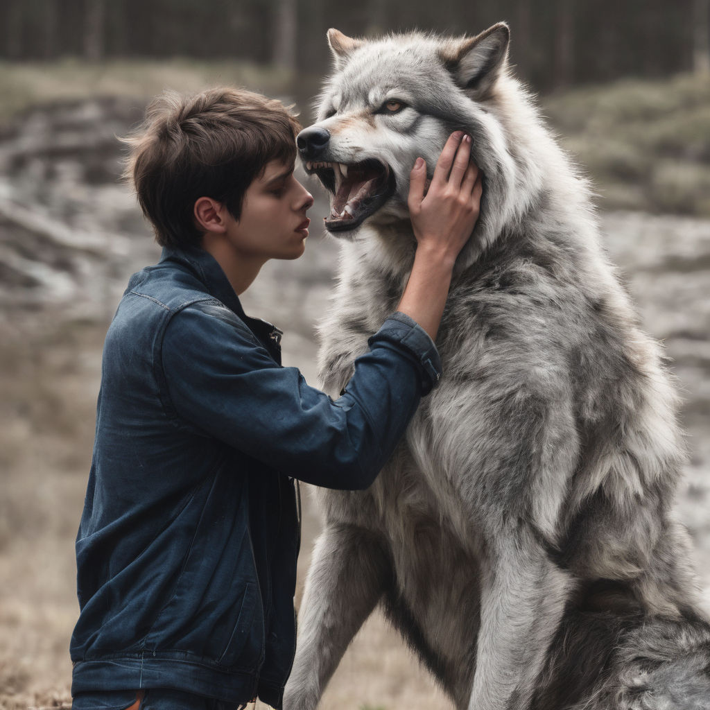 wolf embracing a woman" - Playground