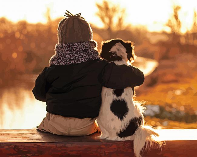 Aesthetic Boy Hugging Dog Paint By Numbers - Paint By Numbers