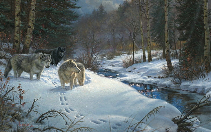 HD wallpaper: forest, Mark Keathley, painting, snow, Valley of Shadows, winter | Wallpaper Flare